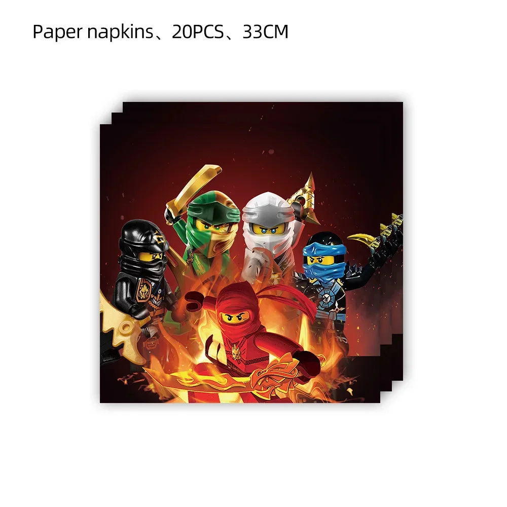 Cartoon Ninja Birthday Decorations Paper Tableware Plate Cup Tablecloth Foil Ballons Kids Banner Cake Toppers Party Supplies