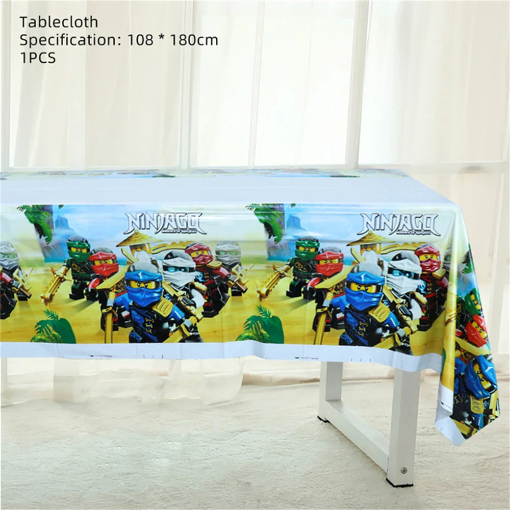 Cartoon Ninja Birthday Decorations Paper Tableware Plate Cup Tablecloth Foil Ballons Kids Banner Cake Toppers Party Supplies