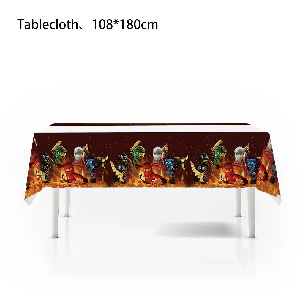 Cartoon Ninja Birthday Decorations Paper Tableware Plate Cup Tablecloth Foil Ballons Kids Banner Cake Toppers Party Supplies