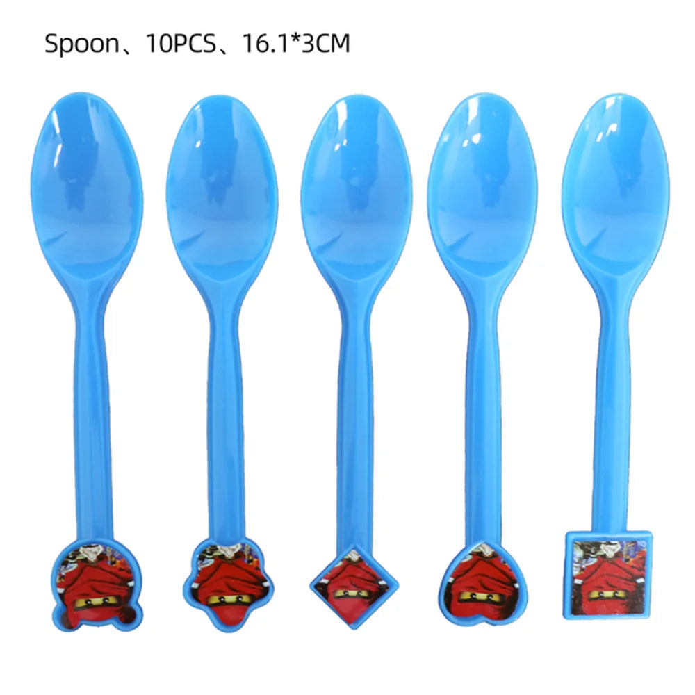 Cartoon Ninja Birthday Decorations Paper Tableware Plate Cup Tablecloth Foil Ballons Kids Banner Cake Toppers Party Supplies
