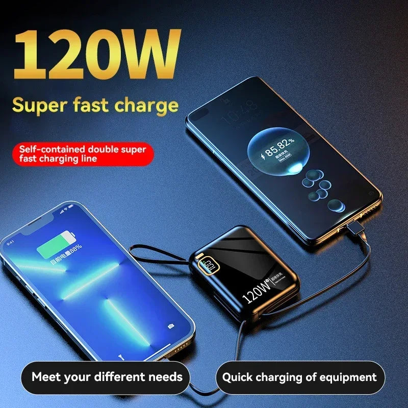 100000mAh 120W Portable Power Bank High Capacity Cable Two-way Fast Charging Mini Powerbank For Xiaomi IPhone Samsung ﻿2025 New