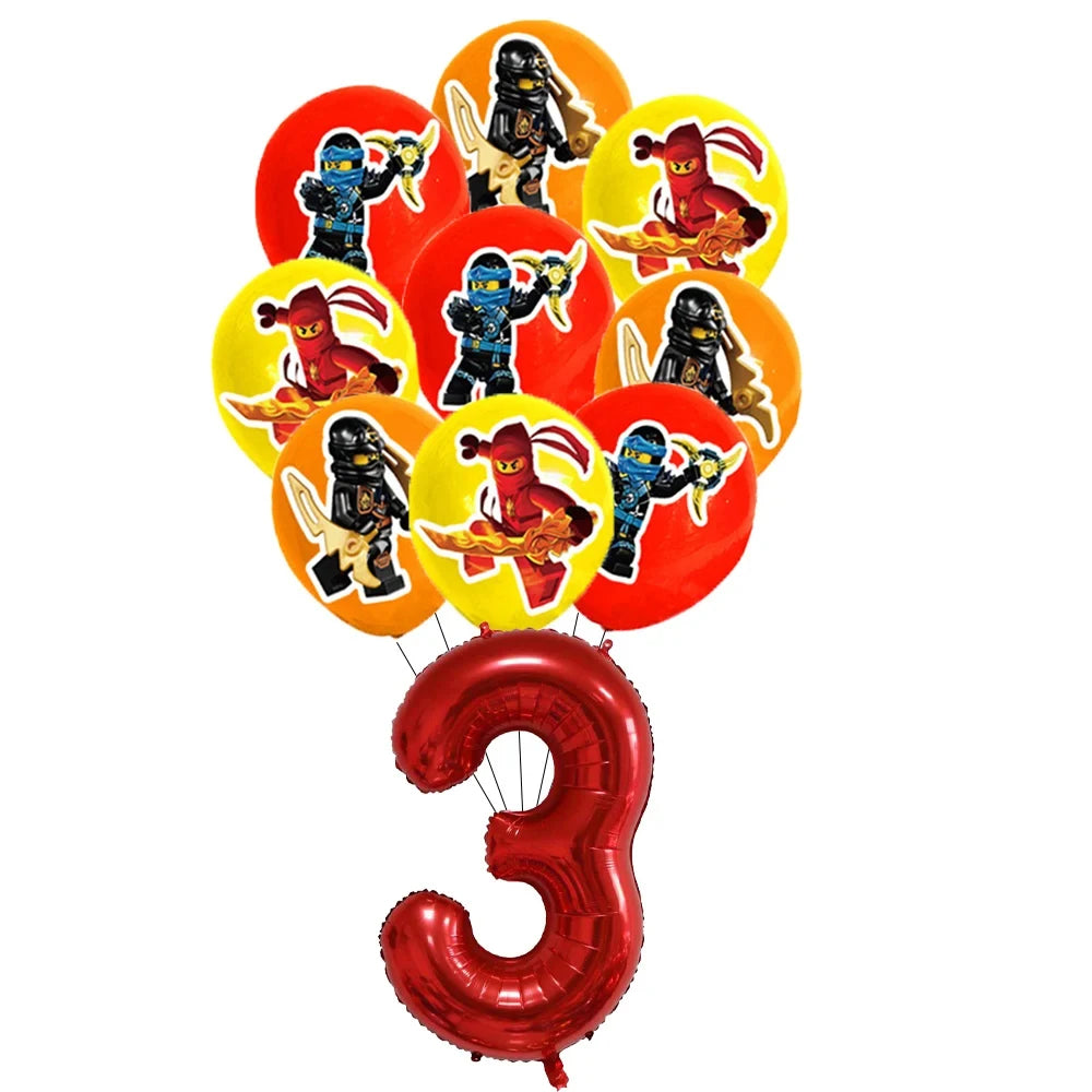 Cartoon Ninja Birthday Decorations Paper Tableware Plate Cup Tablecloth Foil Ballons Kids Banner Cake Toppers Party Supplies