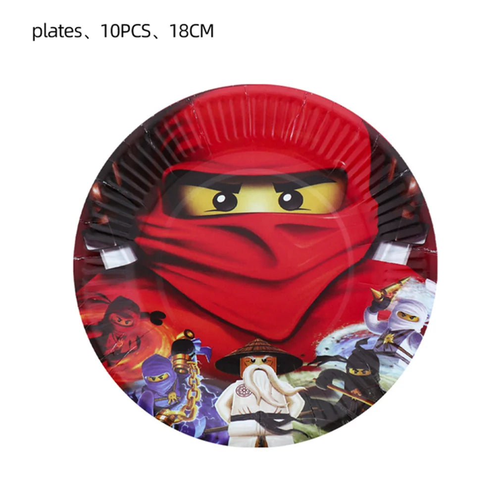 Cartoon Ninja Birthday Decorations Paper Tableware Plate Cup Tablecloth Foil Ballons Kids Banner Cake Toppers Party Supplies