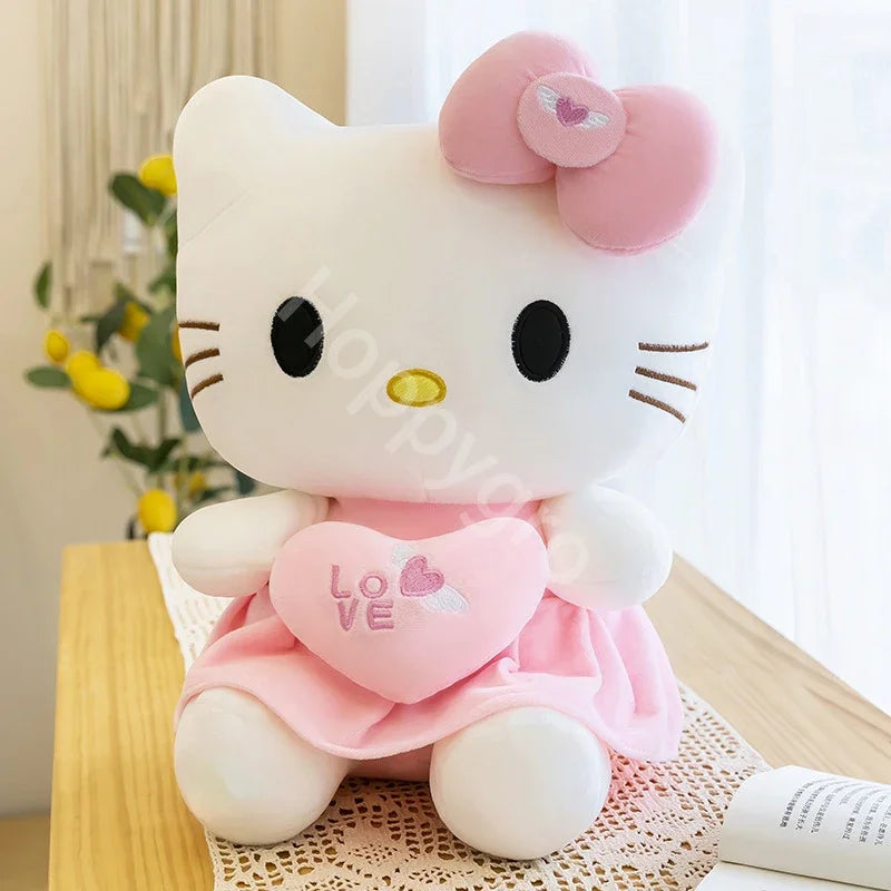 23cm Sanrio KT Cat Plush Toys Pillow Kawaii Anime KT Cat Plush Doll Soft Stuffed Cartoon Cute Pink Doll Birthday Gift For Girls