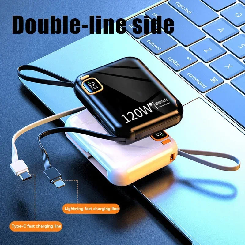 100000mAh 120W Portable Power Bank High Capacity Cable Two-way Fast Charging Mini Powerbank For Xiaomi IPhone Samsung ﻿2025 New