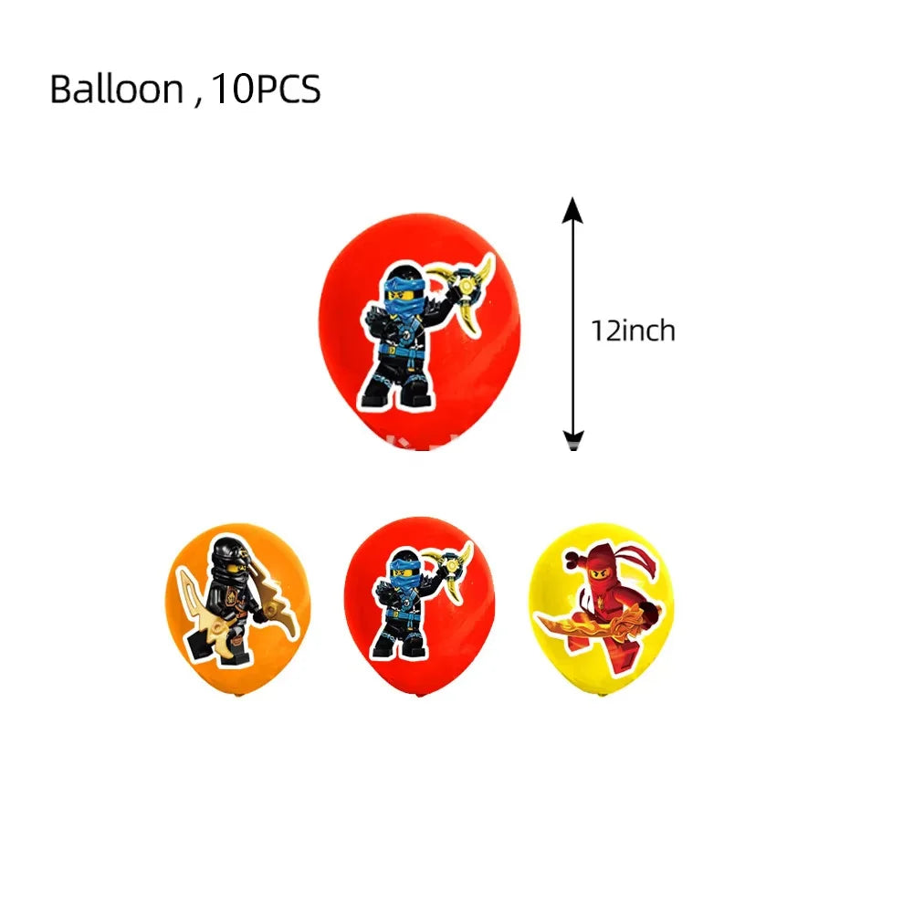 Cartoon Ninja Birthday Decorations Paper Tableware Plate Cup Tablecloth Foil Ballons Kids Banner Cake Toppers Party Supplies