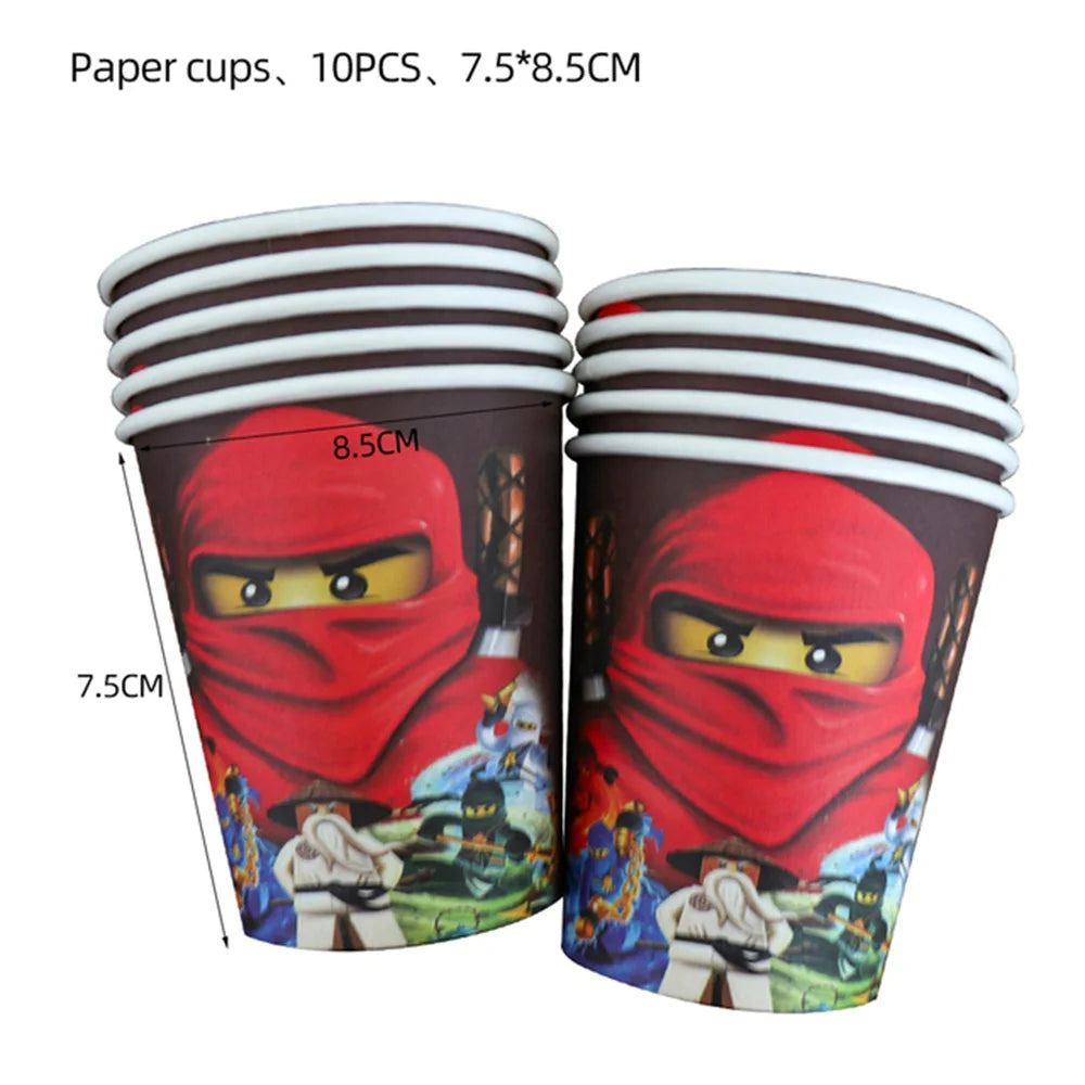 Cartoon Ninja Birthday Decorations Paper Tableware Plate Cup Tablecloth Foil Ballons Kids Banner Cake Toppers Party Supplies