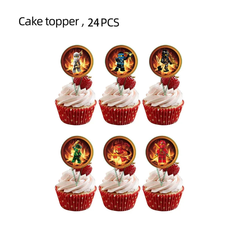 Cartoon Ninja Birthday Decorations Paper Tableware Plate Cup Tablecloth Foil Ballons Kids Banner Cake Toppers Party Supplies
