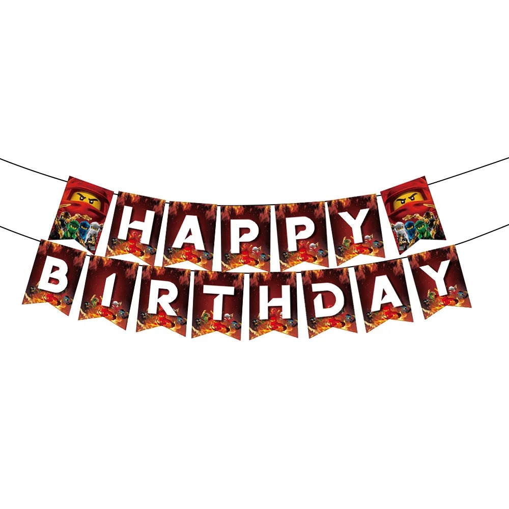 Cartoon Ninja Birthday Decorations Paper Tableware Plate Cup Tablecloth Foil Ballons Kids Banner Cake Toppers Party Supplies