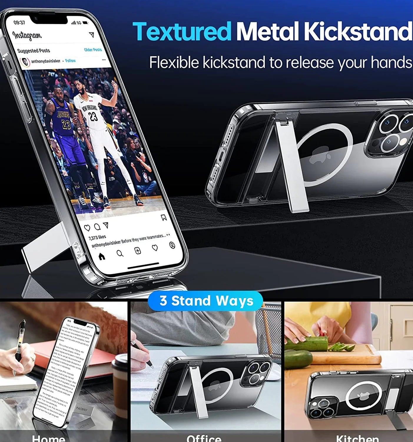 Clear Magnetic Phone Case for iPhone 16 15 14 Pro Max Plus 13 12 11 Mini with Metal Kickstand for Wireless Charging Back Cover