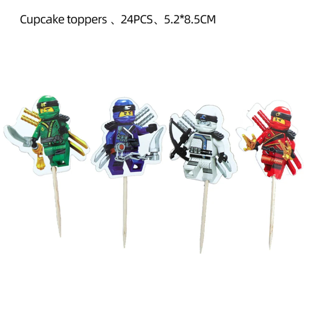 Cartoon Ninja Birthday Decorations Paper Tableware Plate Cup Tablecloth Foil Ballons Kids Banner Cake Toppers Party Supplies