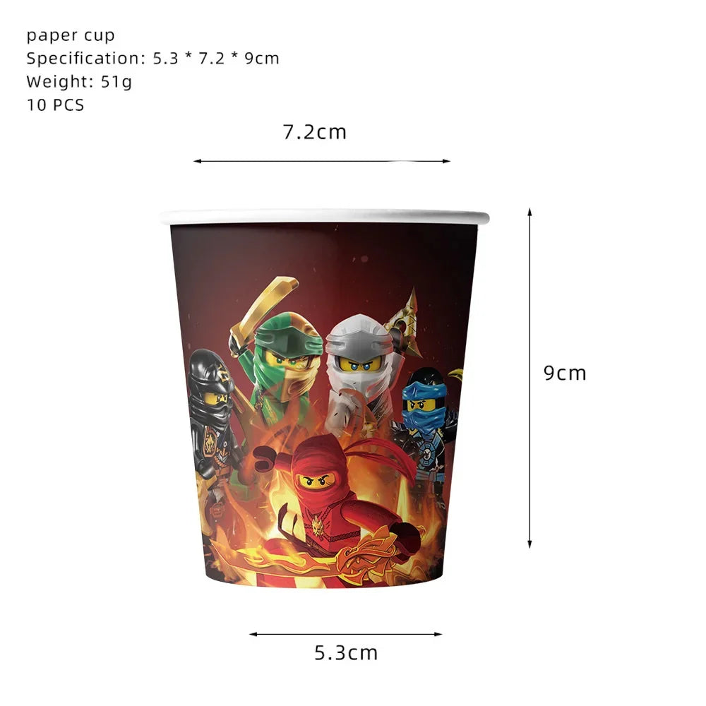 Cartoon Ninja Birthday Decorations Paper Tableware Plate Cup Tablecloth Foil Ballons Kids Banner Cake Toppers Party Supplies