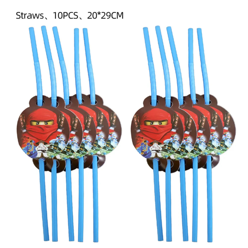 Cartoon Ninja Birthday Decorations Paper Tableware Plate Cup Tablecloth Foil Ballons Kids Banner Cake Toppers Party Supplies
