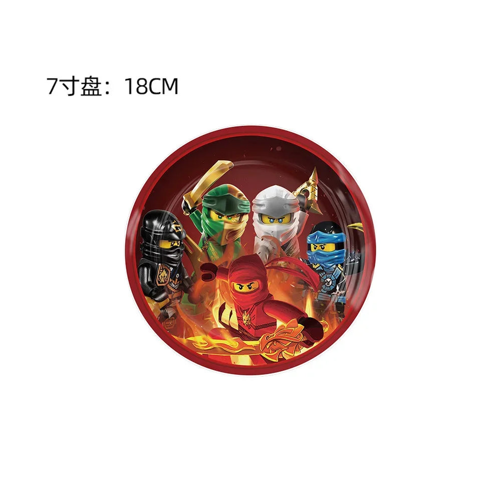 Cartoon Ninja Birthday Decorations Paper Tableware Plate Cup Tablecloth Foil Ballons Kids Banner Cake Toppers Party Supplies