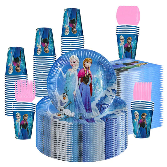 Frozen Birthday Party Decorations Tablecloth Tableware Set Plates Cups Balloons Child Birthday Party Favors Kids Birthday Favors