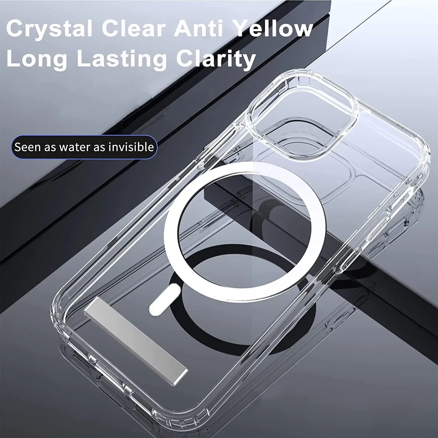 Clear Magnetic Phone Case for iPhone 16 15 14 Pro Max Plus 13 12 11 Mini with Metal Kickstand for Wireless Charging Back Cover