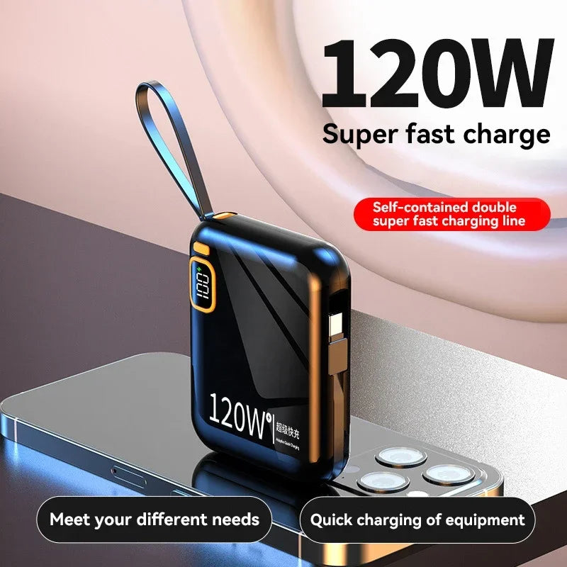 100000mAh 120W Portable Power Bank High Capacity Cable Two-way Fast Charging Mini Powerbank For Xiaomi IPhone Samsung ﻿2025 New