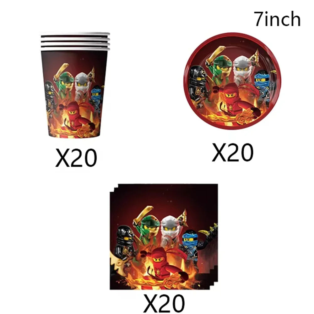 Cartoon Ninja Birthday Decorations Paper Tableware Plate Cup Tablecloth Foil Ballons Kids Banner Cake Toppers Party Supplies