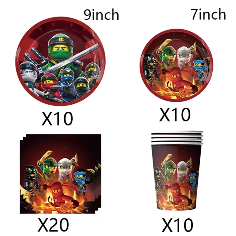 Cartoon Ninja Birthday Decorations Paper Tableware Plate Cup Tablecloth Foil Ballons Kids Banner Cake Toppers Party Supplies